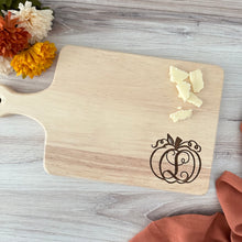 Load image into Gallery viewer, Engraved Pumpkin Monogram Charcuterie Board
