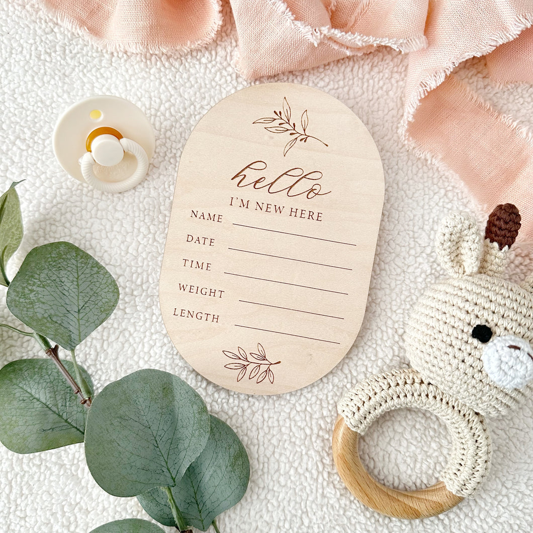Wooden Botanical Baby Stats Sign