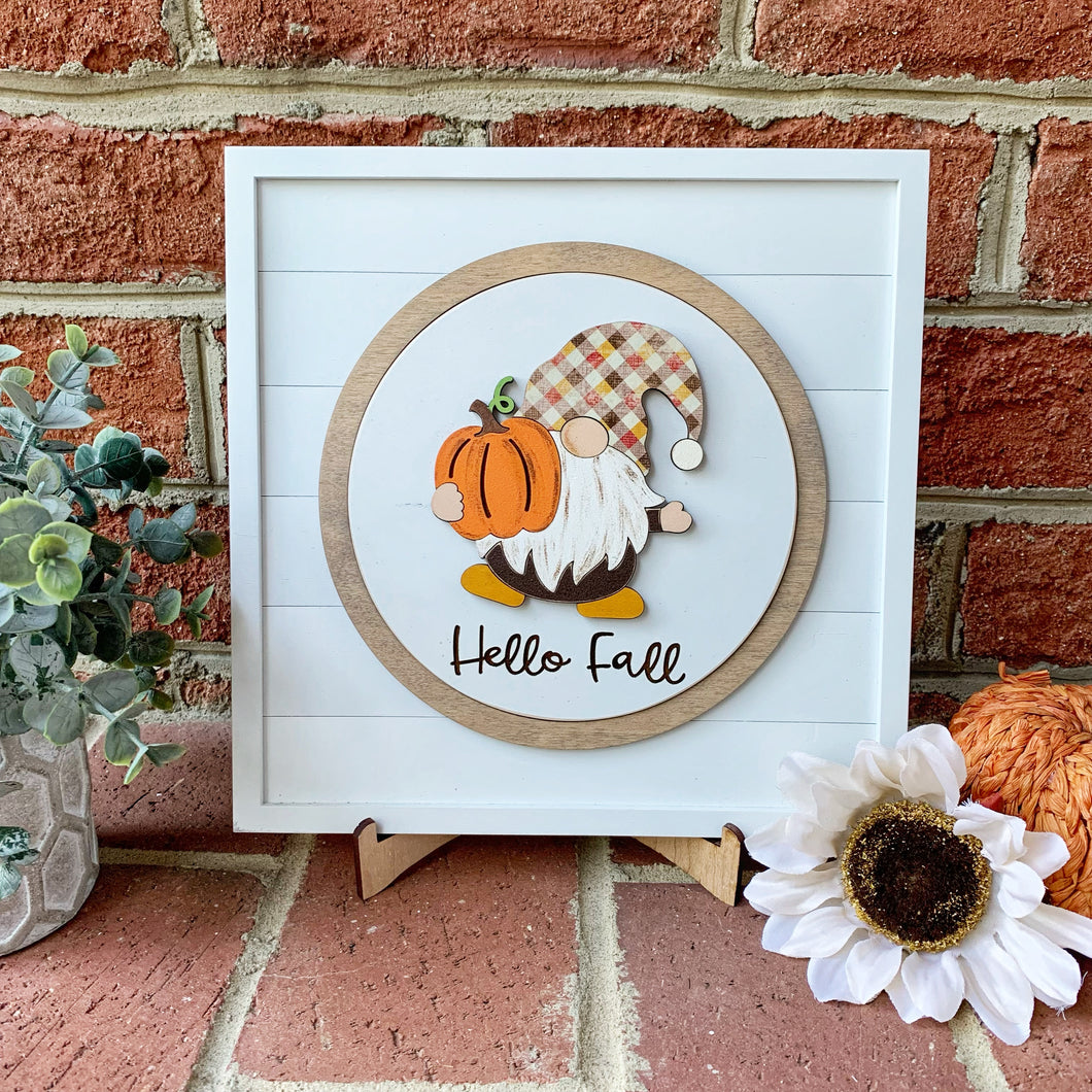 Hello Fall Gnome Insert with Square Shiplap Base