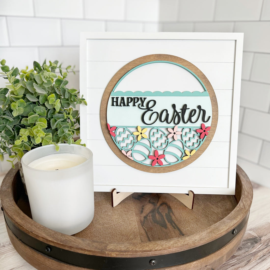 Easter Egg, Happy Easter Insert with Square Shiplap Base