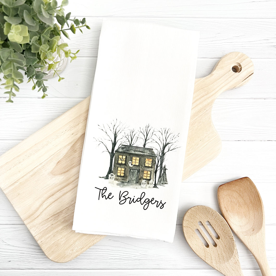 Haunted House Personalized Tea Towel - Kitchen Home Decor