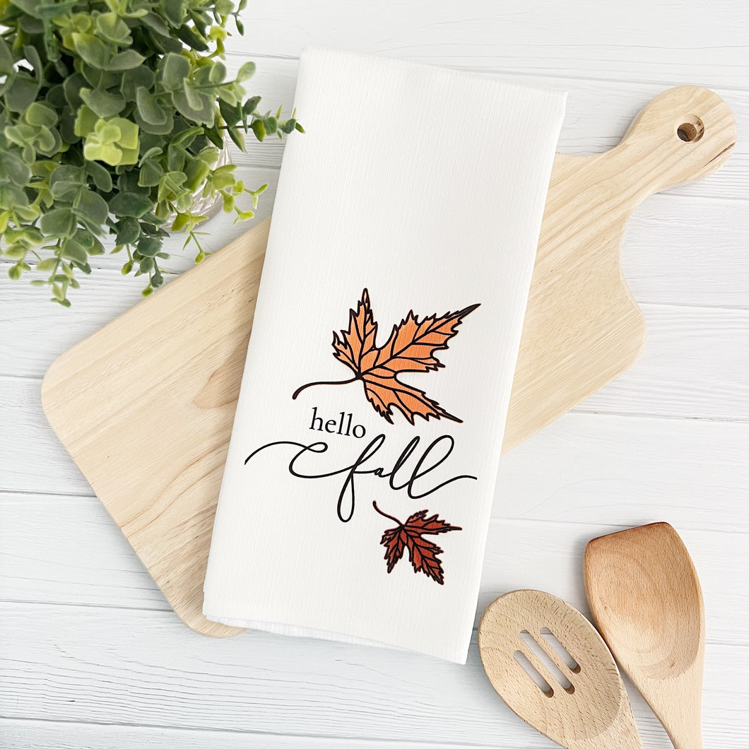 Hello Fall Leaves Tea Towel