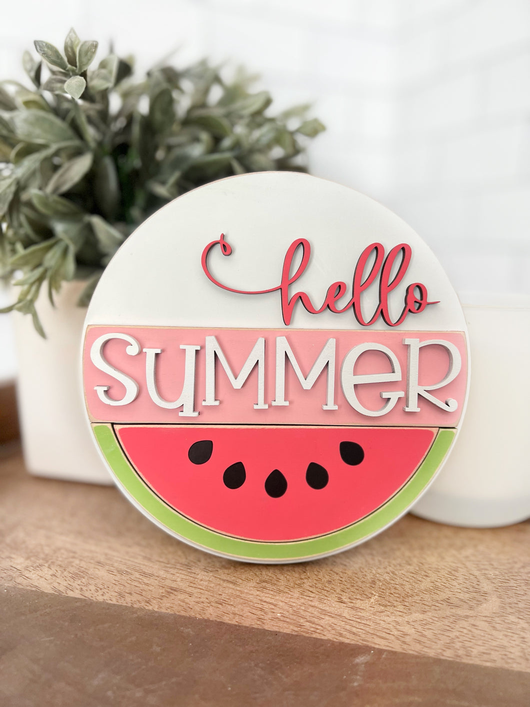 Hello Summer, Watermelon Insert with Square Shiplap Base