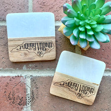 Load image into Gallery viewer, NC City Marble &amp; Acacia Wood Coasters - Rectangular
